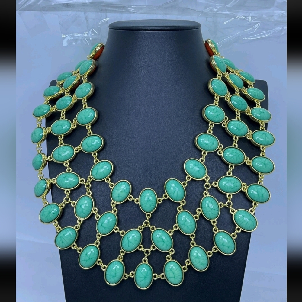 Amrita Singh Orange & Green Reversible Statement Necklace NWOT 18"-20"